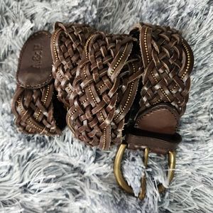 Abercrombie & Fitch Brown Leather Braided and Studded Belt